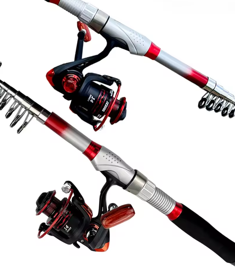 CatchFish telescopic rod and reel combo close-up